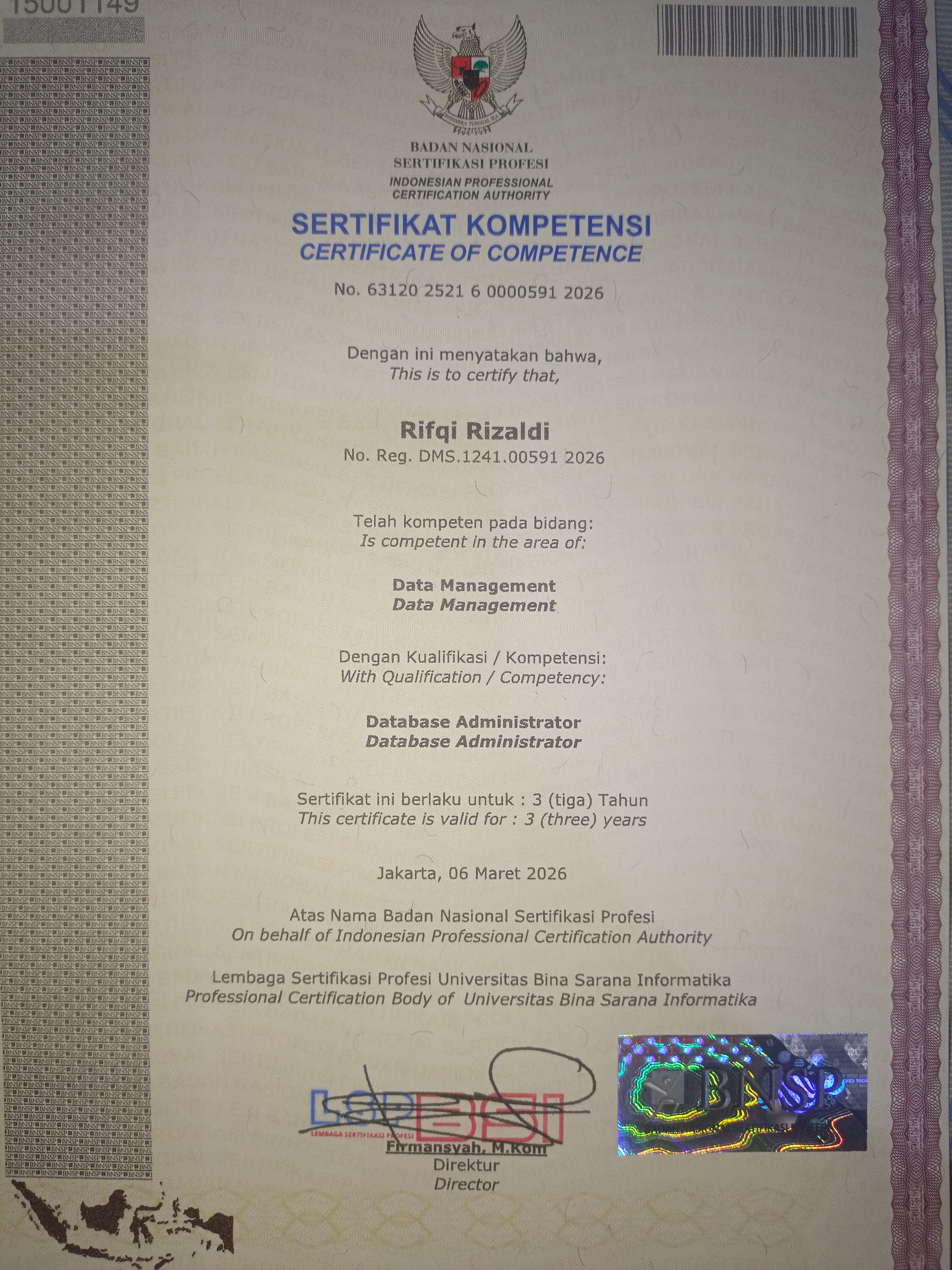 Sertifikat Kompetensi Database Administrator